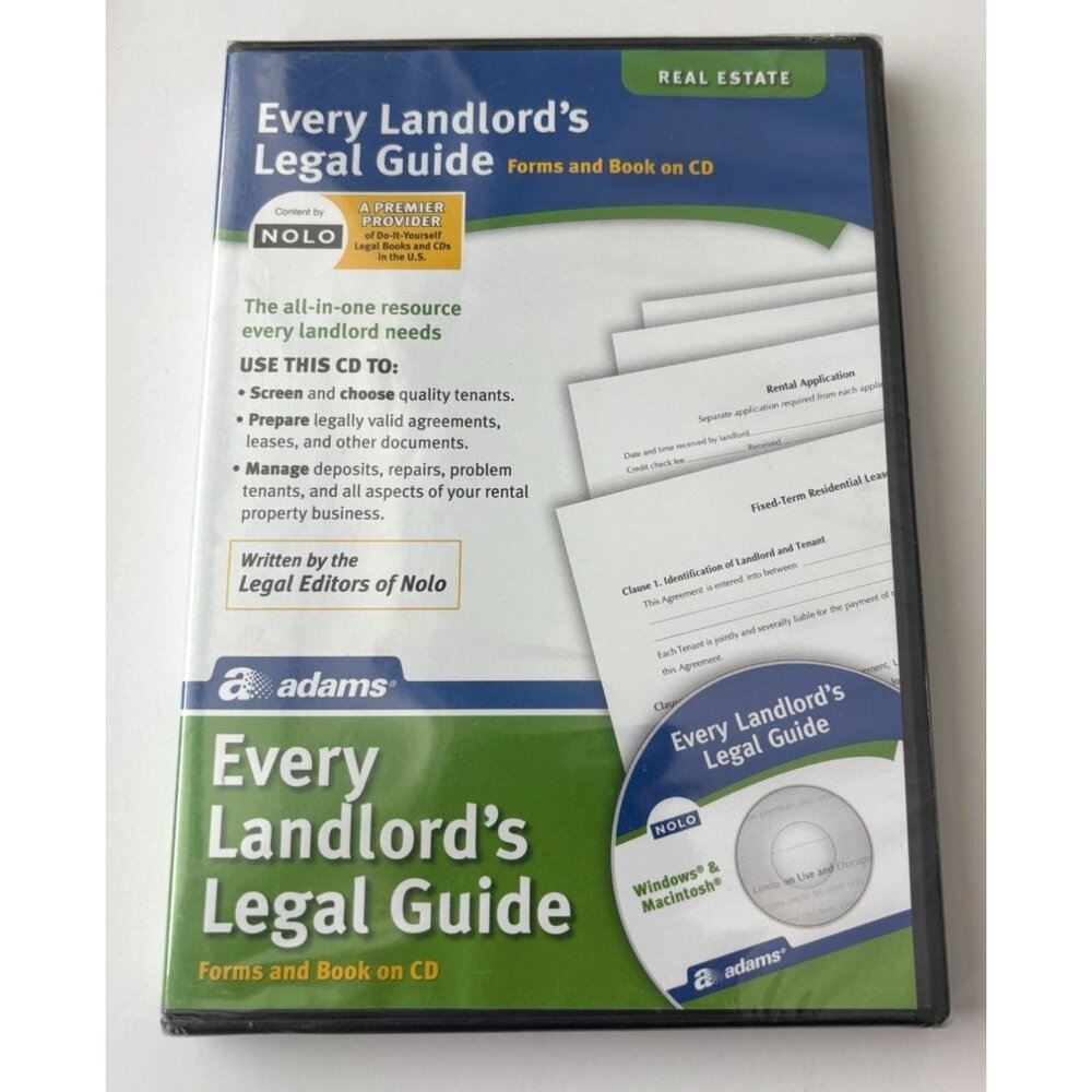 Adams Real Estate Software Every Landlords Legal Guide & Forms Library CD New